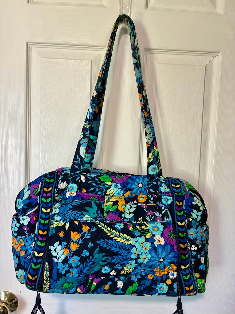 Vera Bradley Navy Quilted Floral Diaper Bag with Aqua & Orange Accents